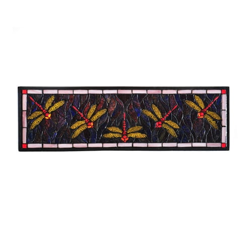 27"W X 8.75"H Three Dragonfly Stained Glass Window