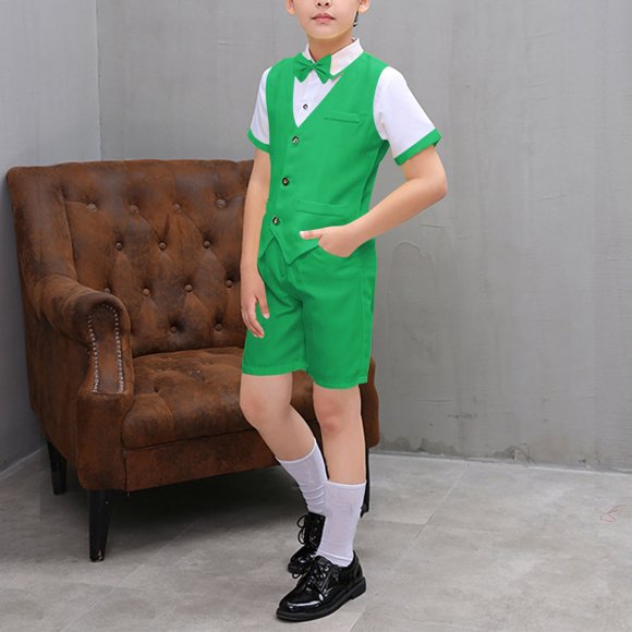 YUNAFFT Boys 3-18Y Formal Suit Set Short Sleeve Vest Stage Performance Costume Cotton Breathable Bow Tie Wedding Reception (110-180)