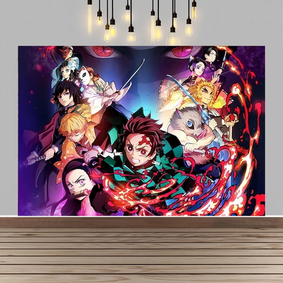 Demon Slayer Happy Birthday Anime Cartoon Theme Backdrops Banner Birthday Party Decor Supplies(5x3ft)