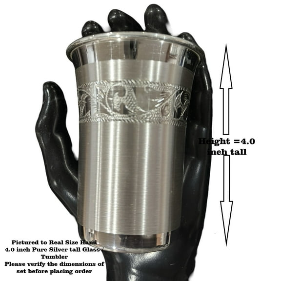 999 Pure Silver Hallmarked Designer Glass - Style#05 Glass Height & Capacity: 4.0 inch (300ml)