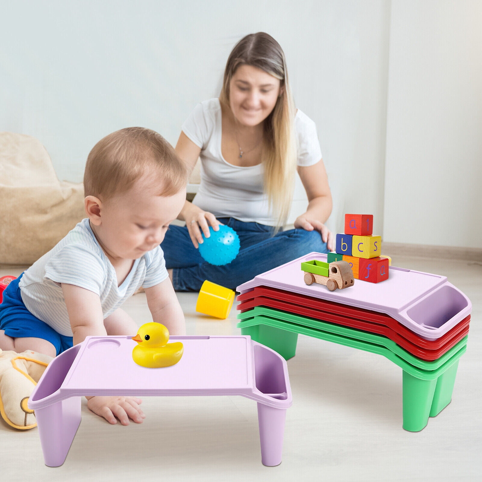 PEAKORA6 Pcs PP Kids Lap Desk Tray Plastic Breakfast Laptop Trays with Side Slots Kit