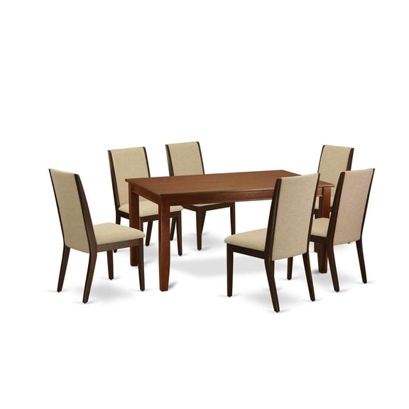 East West Furniture Dining Room Set Mahogany, DULA7-MAH-04