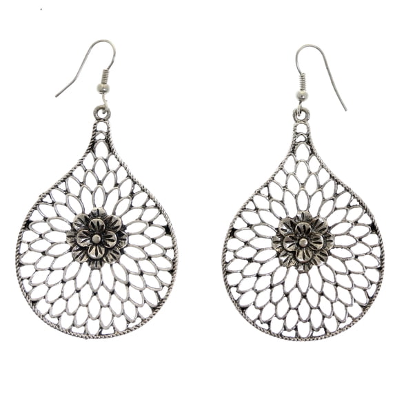 Mi Amore Flower Filligree Dangle-Earrings Silver-Tone