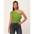 thumbnail image 2 of Moomaya Solid One Shoulder Ruffled Tops, Sleeveless Casual Summer Crop Top, 2 of 8