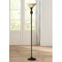 Regency Hill Traditional Torchiere Floor Lamp 70" Tall Hand Applied Black Bronze Swirl Font Amber Glass Shade for Living Room Uplight