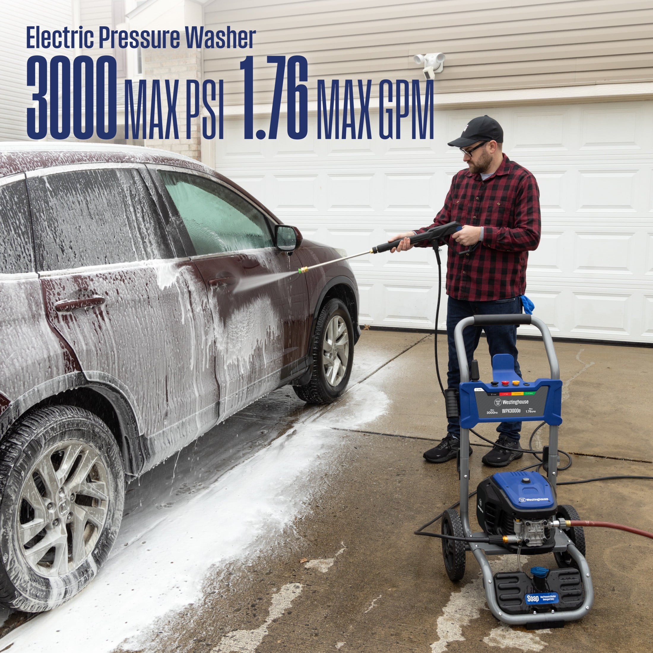 Westinghouse WPX3000e Heavy Duty 3000 Max PSI 1.76 Max GPM Cold Water Electric Pressure washer with 5 Spray Tips and Soap Tank