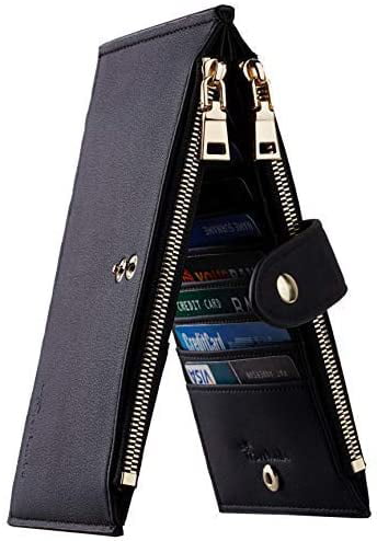 Travelambo Womens Walllet RFID Blocking Bifold Multi Card Case Wallet with Zipper Pocket 