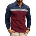 thumbnail image 1 of Bellella Hauts pour Hommes Col à Revers Polo Chemise Manches Longues Blouse Coupe Régulière T-Shirt à Blocs de Couleur t-Shirts Hommes Rouge Vin P, 1 of 4