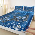 thumbnail image 3 of Manfei Cute Butterfly Queen Sheet Sets,Chic Diamond Flat Sheet,Blue Glitter Print Queen Fitted Sheet For Girls,Luxury Bedroom Decor,4pcs, 3 of 7