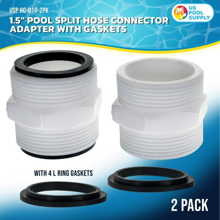 U.S. Pool Supply 1.5 Pool Split Hose Connector Adapter with Gaskets, Pack of 2 - Hose Extender Joint Connection - Above Ground Replacement Compatible with Intex Pool Filter Pumps
