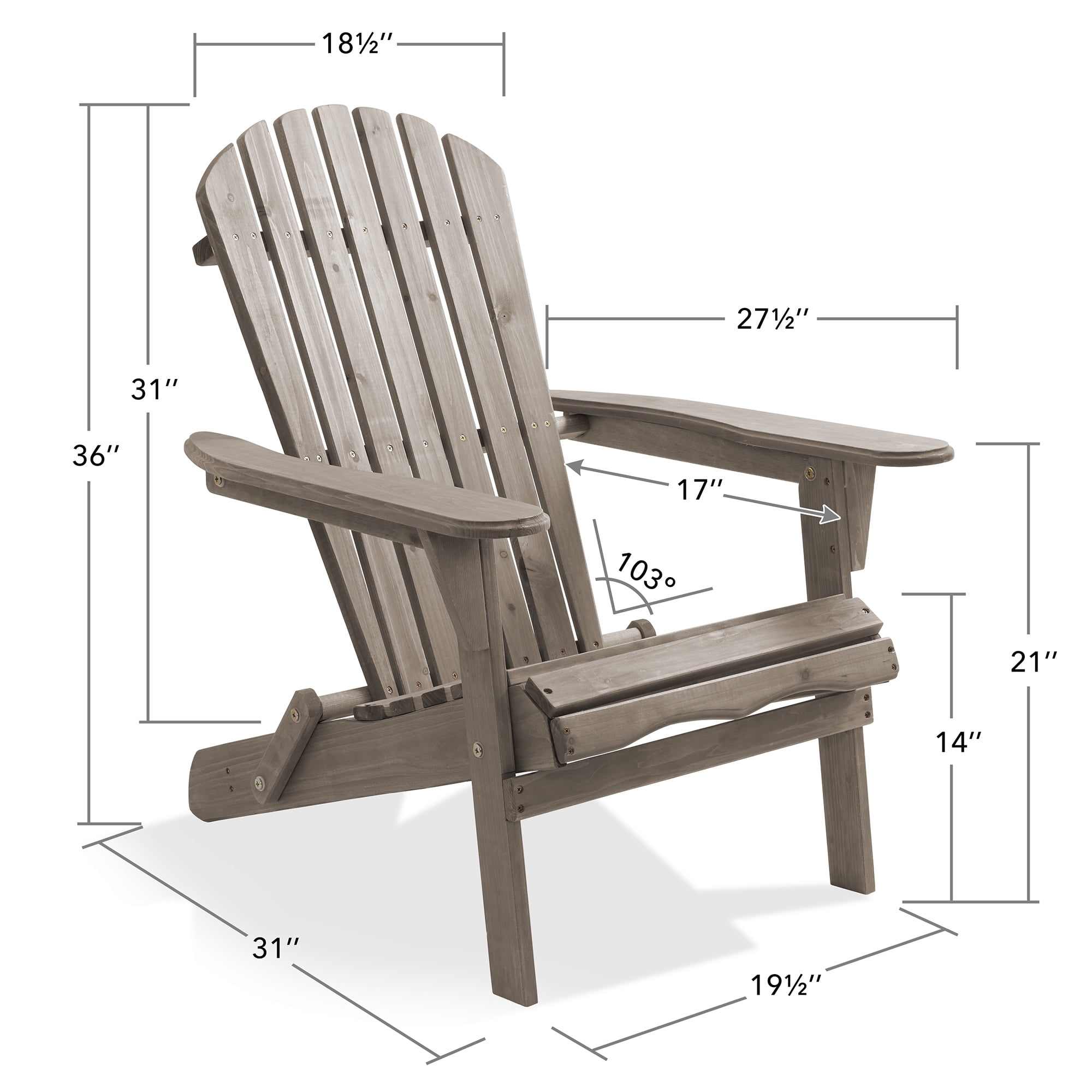 Casafield Folding Adirondack Chairs, Set of Four Cedar Wood Outdoor Fire Pit Lounge Chairs for Patio, Deck, Lawn and Garden Seating, Partially Pre-Assembled - Gray