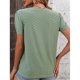 thumbnail image 4 of Camiseta con cuello en V para mujer, mangas cortas de pétalos, botón frontal, blusas holgadas informales caladas, Color oliva XXL, 4 of 6