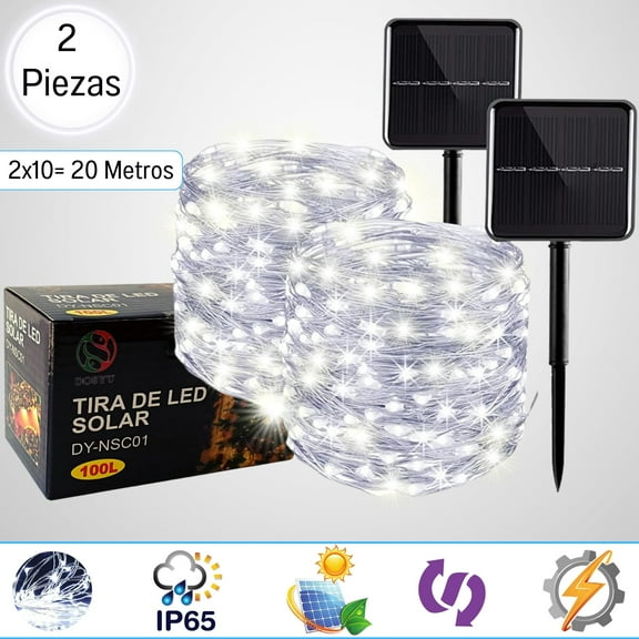 Luces led con panel solar Blanco Frío 2 rollos de 10 metros flexible DOSYU DY-NSC01