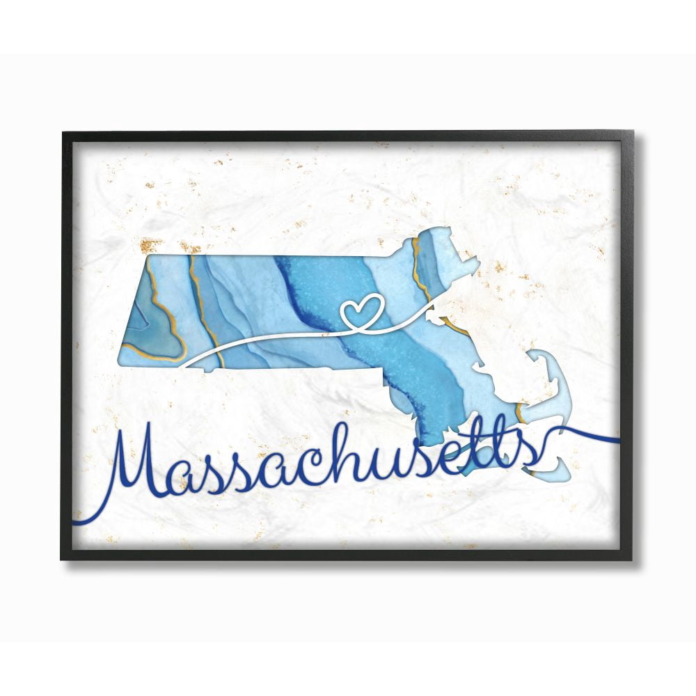 Stupell Industries Massachusetts Agate Blue US State Design Framed Wall Art by Ziwei Li