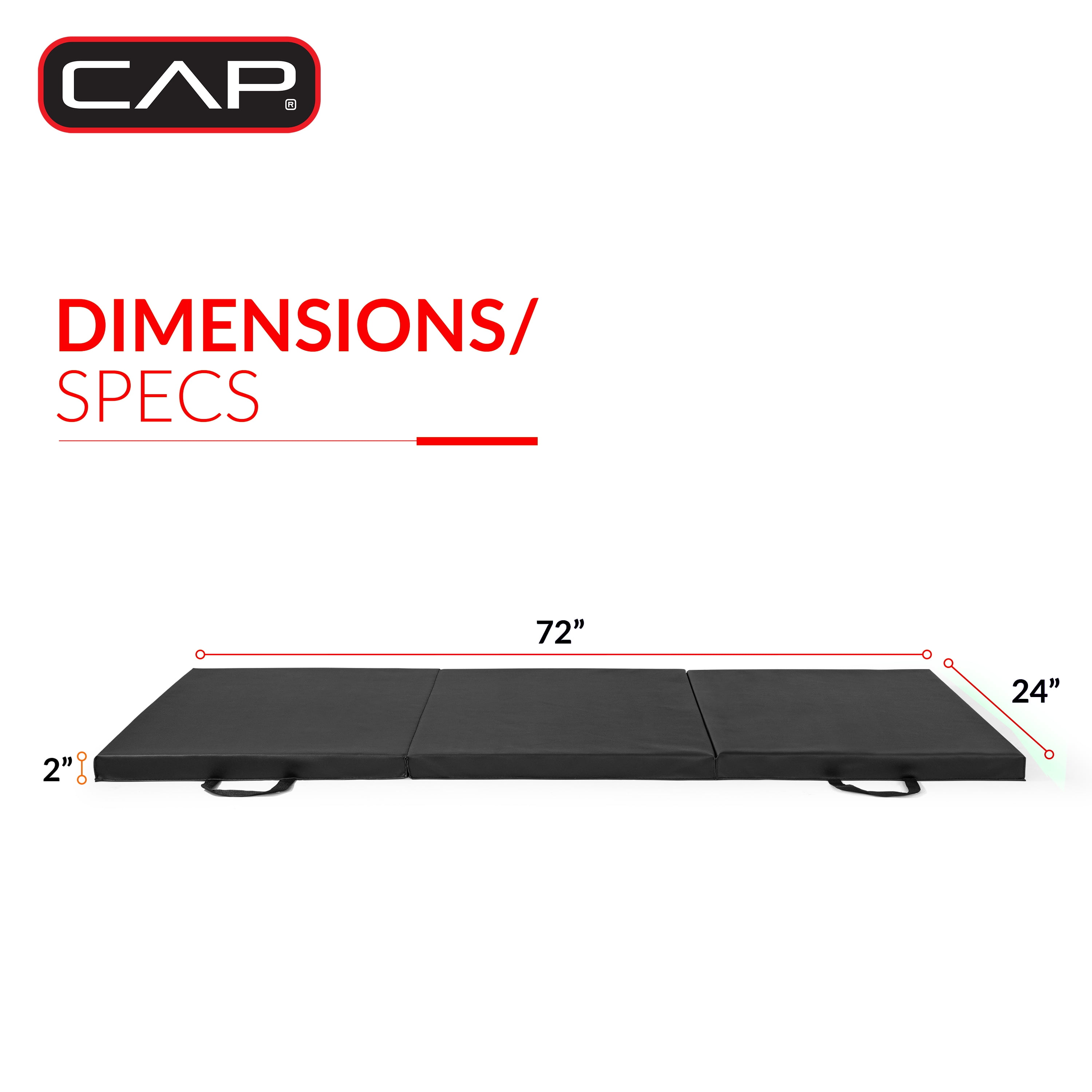 CAP All Purpose Folding Anti Tear Exercise Training Aerobic Fitness Gym & Balance Mat. 72"L x 24"W x 2" Thick, Black