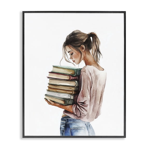Stupell Industries Victorian Library Walk Girl Black Framed Giclee Art, 11 x 14, by Svetlana Aleynikova