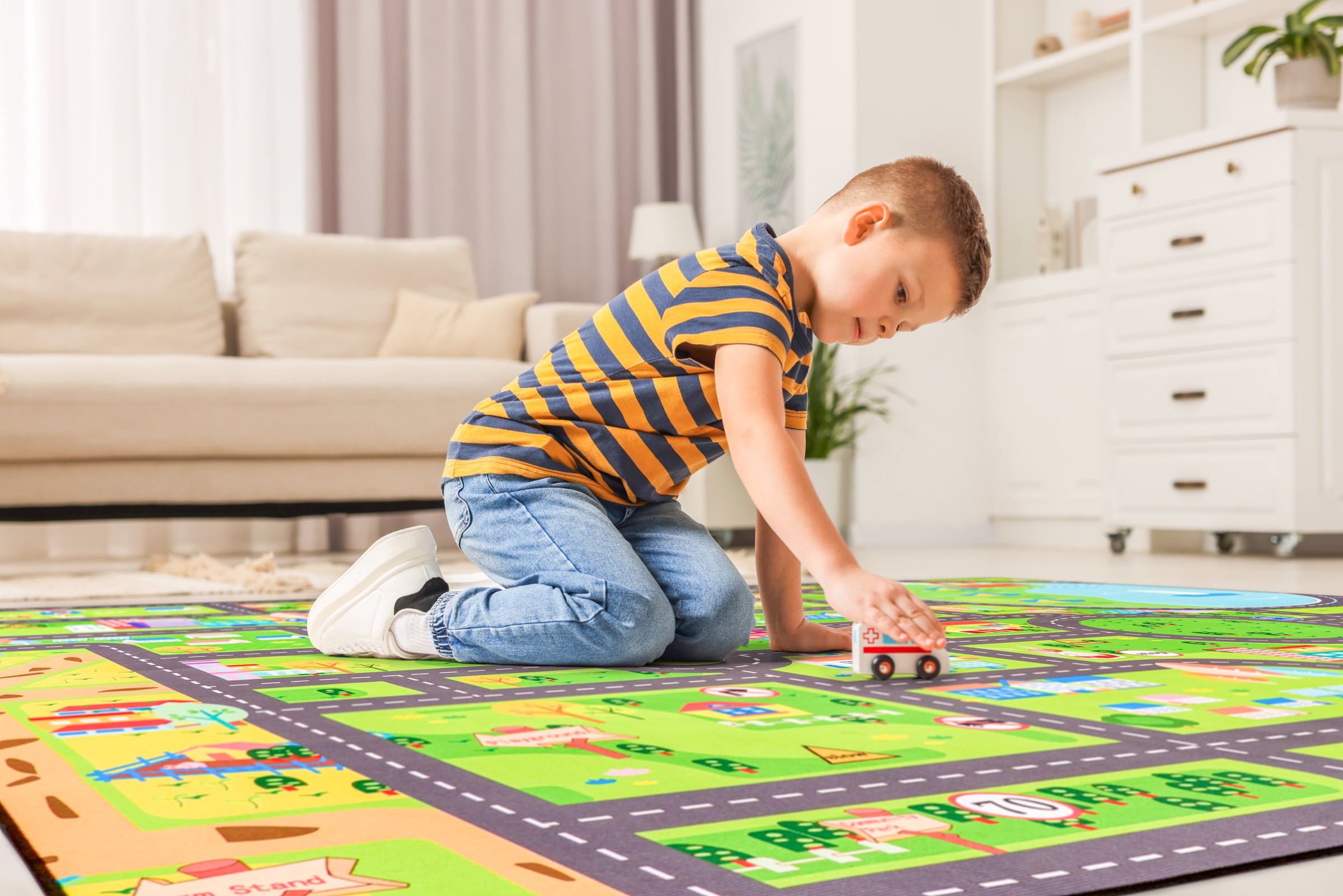 Sorbus Kids Car Play Mat - Large 32" x 60" Washable Roadway Floor Rug for Imaginative Play