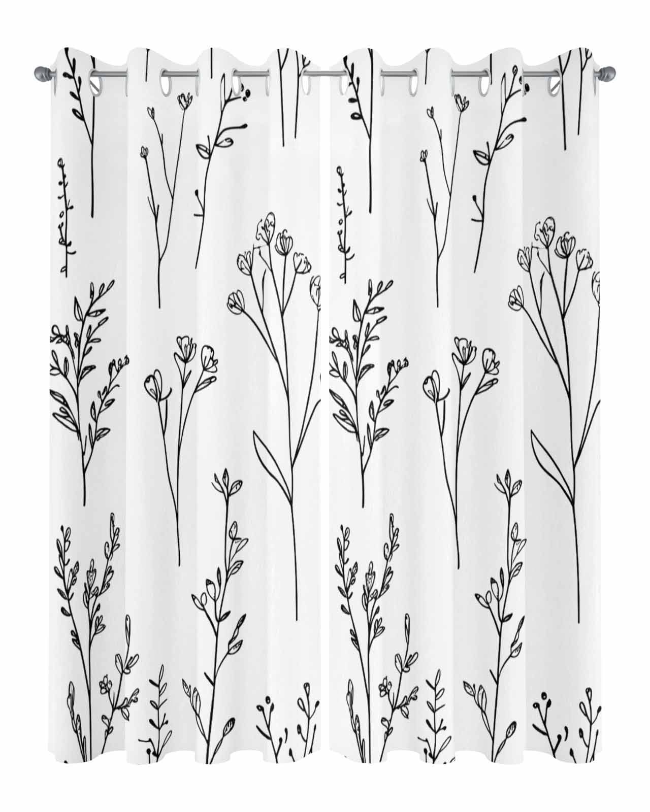 Black Pastoral Floral Outdoor Curtains for Patio, Tropical Bloom Silhouettes Privacy Drapes Grommet Waterproof Outside Curtains for Porch/Cabana/Balcony 54"x 95", 2 Panel