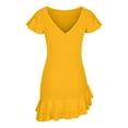 thumbnail image 6 of Edvintorg Mini Dresses for Women Summer Sexy Solid Casual Round Neck Short Sleeve Ruffles Dress Vacation Outfits for Women, 6 of 7