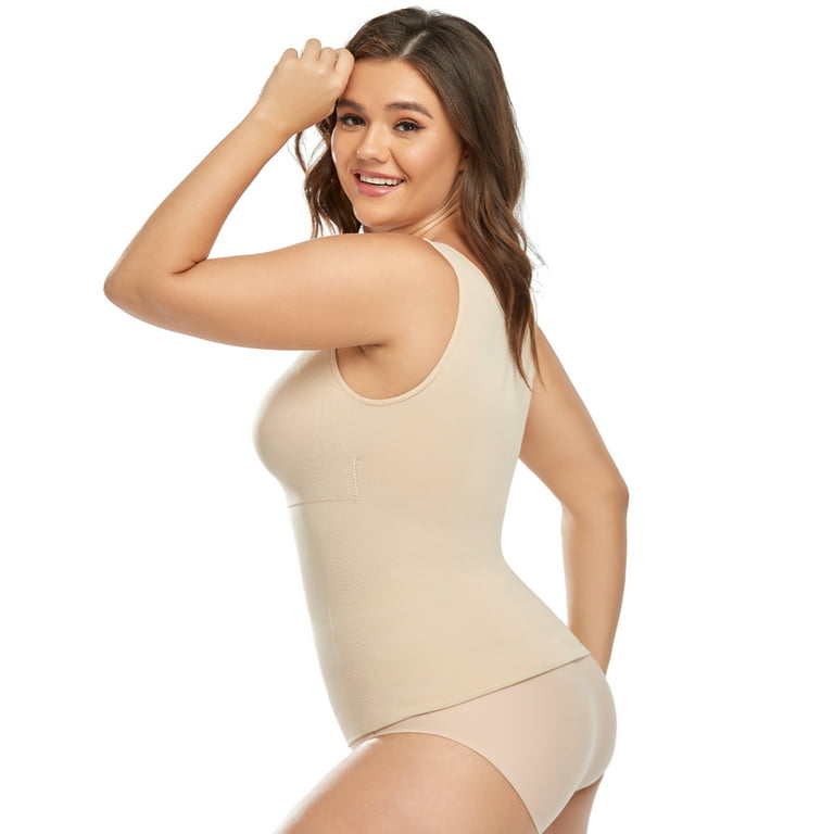 COMFREE Women's Cami Shaper Plus Size with Built in Bra Camisole Tummy Control  Tank Top Undershirt Shapewear 
