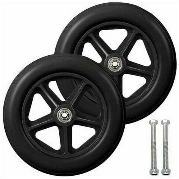 8 Inch Front Caster, 2pcs Wheelchair Replacement Wheels, Non-Slip Solid Tire, 190mm Gray in Black, Wheels for Wheelchairs, Walkers,