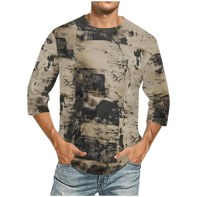 Styesk T-Shirts pour Homme Hommes Imprimé Col Rond Décontracté Mode Manches Courtes Chemisiers Col Rond Chemises