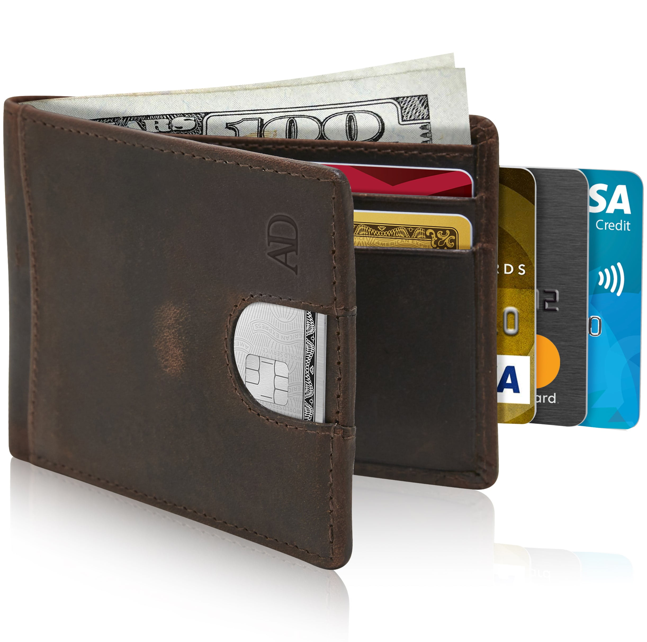 RFID Blocking Wallet for Men Full Grain Leather Wallet Bifold Front Pocket Card Holder 