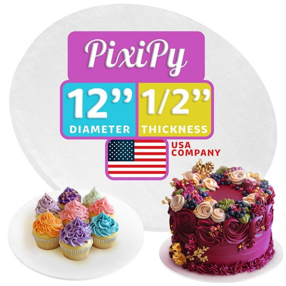 Round Cake Base, 12" White, Cake Decorating Drum for Dessert Display by PixiPy