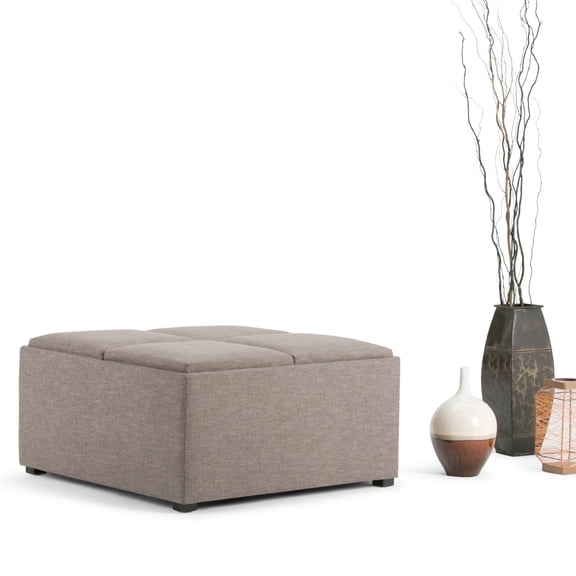 Simpli Home Avalon Coffee Table Storage Ottoman with 4 Serving Trays