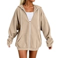 thumbnail image 6 of Sevevn Women’s Corduroy Zip Up Hoodie Casual Oversized Ribbed Jacket Long Sleeve Drawstring Hooded Sweatshirt with Pockets Lightweight Fall Outerwear Coat Khaki L, 6 of 7