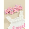 thumbnail image 6 of Bslissey Baby Girls Shorts Sets Letter Print Frills Sleeveless Sling Romper + Candy Bar Print Shorts + Headband 3M 6M 12M 18M Newborn Infant Cute Summer 3Pcs Outfits, 6 of 8