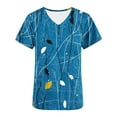 thumbnail image 5 of Jinhomg Scrub Shirt for Women Vintage Boho Floral Print Working Uniform Casual Loose Short Sleeve V-Neck Tunic Blouses Comfortable Workwear Blue XXL, 5 of 6