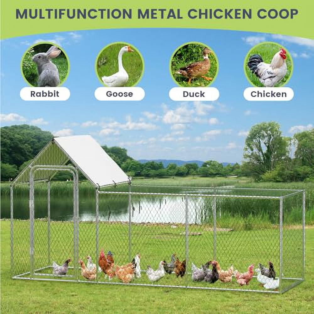 Huisuilinss Outdoor Metal Chicken Coop Run for 6-10 Chickens, Walk-in Chicken Runs Duck Cage Hen House with Waterproof Cover for Rabbits Duck Outdoor,10' W x 3.3' D x 5' H