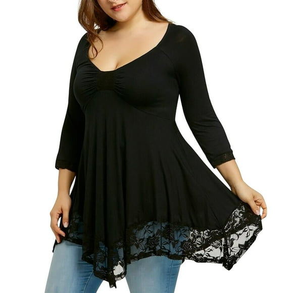 Ketyyh-chn99 Womens Fashion Y2K Plus Size Clothes Adult Woman Round Neck Short Sleeve Tops T-Shirt Prints Loose Blouse Black,4XL