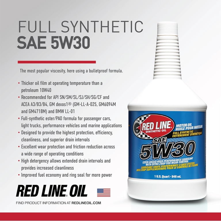 Red Line Synthetic Oil, Motor Oil, SAE 5W30, 1 Quart - Walmart.com