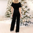 thumbnail image 5 of Velvet Playsuit for Women Elegant V Neck Romper Wide Lge Short Sleeve Jumpsuit High Waist Belted Dungarees Velour Petite Overalls Wedding Party Clubbing Jumpsuits, 5 of 6