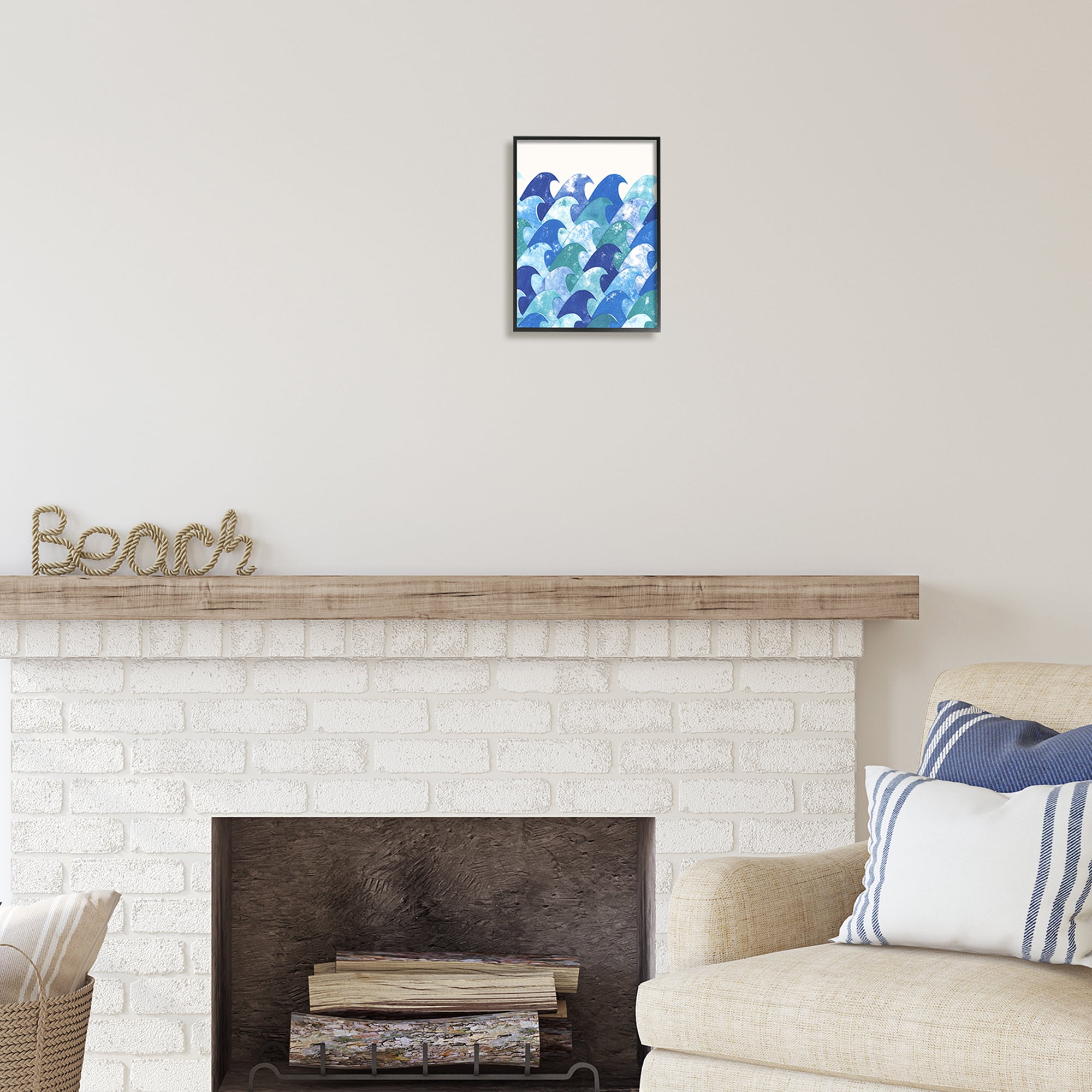 Stupell Industries Abstract Sea Waves Abstract Painting Black Framed Art Print Wall Art, 11 x 14