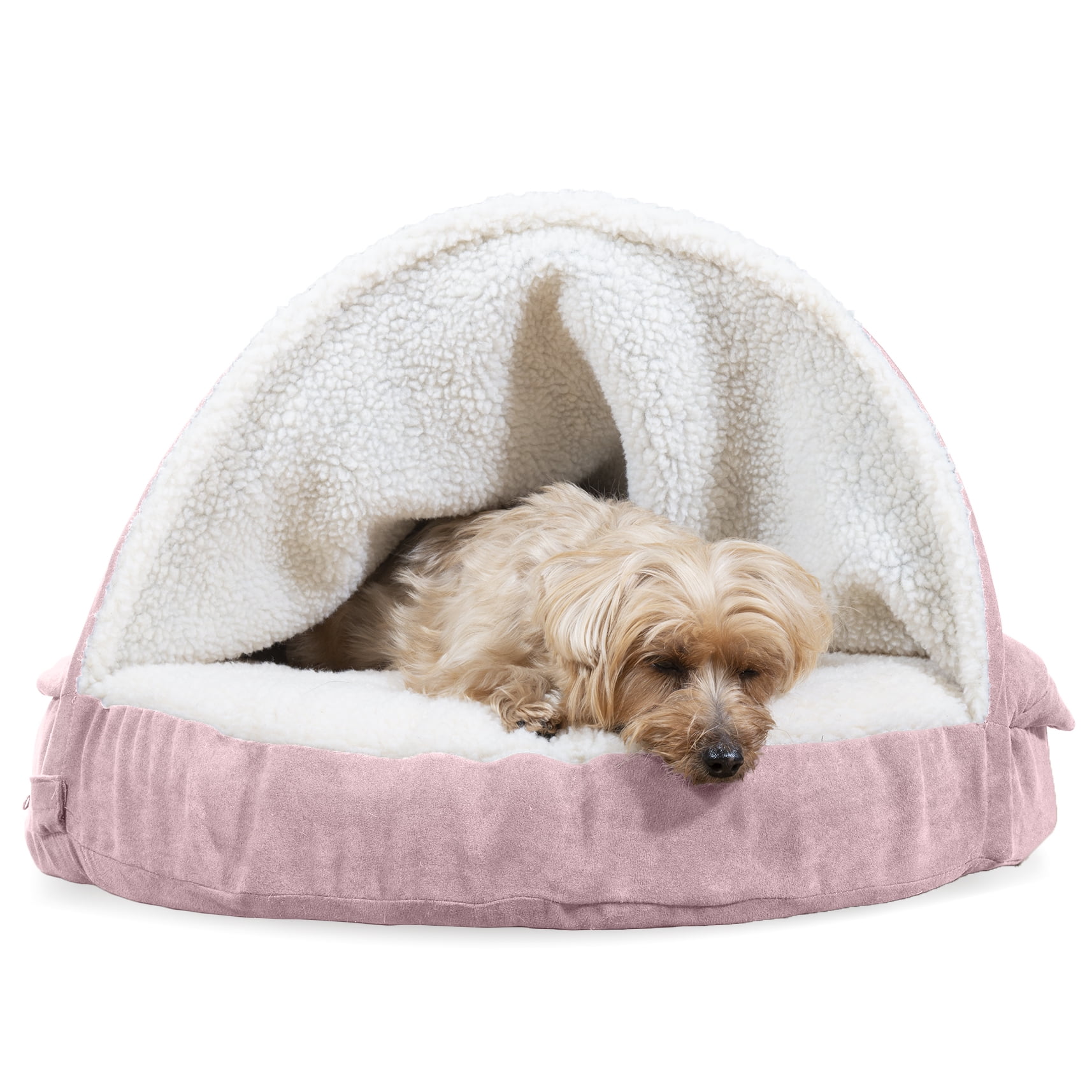 FurHaven Pet Dog Bed | Memory Foam Round Faux Sheepskin Snuggery Burrow Pet Bed for Dogs & Cats
