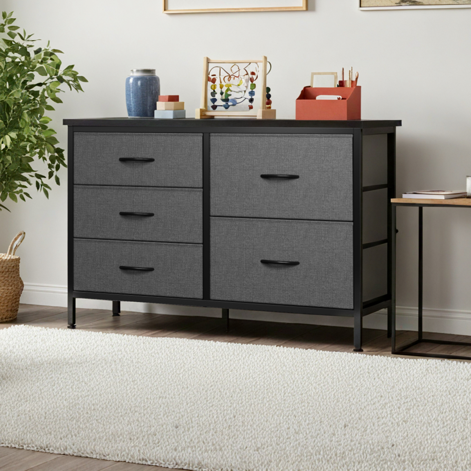 JIOABL 5-Drawer Dresser with Drawer Organizers for Bedroom, Living Room, or Closet, Gray