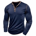 thumbnail image 3 of Charmgo True Classic Tees Men, Men's Casual Fashion Solid Color Loose Trend Loose Collar Pocket Button Long Sleeve Henley Shirt Button Shirts, Henley Shirts for Men Dark Blue L, 3 of 8