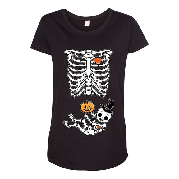 Halloween Baby Skeleton Pumpkin Witch Hat DT Costume Maternity T-Shirt Tee