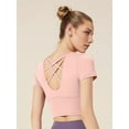 thumbnail image 2 of PISONIC Women's Athletic Crop Top with Cross-Back Design and Built-In Bra Pads - Short Sleeve Activewear for Running, Yoga, Cycling - Breathable, Stretchy, Cycling Top | Cross Back Design, 2 of 9