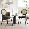 thumbnail image 3 of EastVita Set of 2 Black Metal Dining Chairs with Hand-Woven Rattan Backrest and Faux Leather Seat, 3 of 8