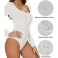 thumbnail image 4 of MANIFIQUE Women's Henley Shirt Square Neck Button Down Ribbed Tank Top Long Sleeve Bodysuits, 4 of 6