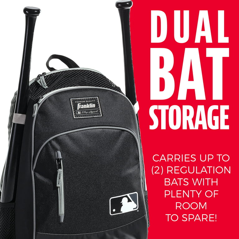 Franklin Sports MLB Batpack Bag - Youth Baseball, Softball and Teeball Bag  - Black/Gray 
