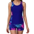 thumbnail image 6 of 2 Piece Swimsuit for Women Tropical Print Cutout Racerback Tankini Top with Boyshort Tummy Control Bathing Suit Beachwear, 6 of 6