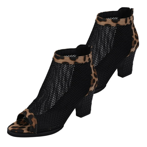 WORGEOUS 1 Pair Hollow-out Gauze High Heel Sandals Chunky Heels Shoes Fish Mouth Sandals Stylish Female Sandals (Leopard, Size 37, 6.5US, 4UK，37.5EU,9.2355Inch)
