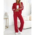 thumbnail image 3 of CHICME Two Piece Sets for Women Striped Tape Long Sleeve Bomber Jacket and Elastic Wide Leg Sporty Pants Sweatsuits Red-L, 3 of 9