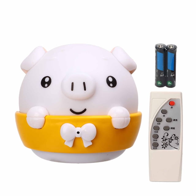 Luz nocturna con control remoto, luz nocturna con control remoto de 2,5 W, luz nocturna linda con forma de cerdito, luz nocturna con complemento de cerdito, calidad superior