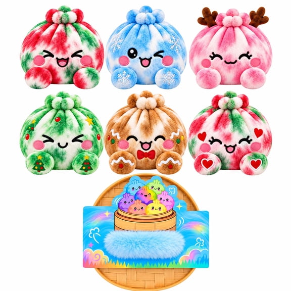 MInHoues Mystery Plush Dumpling Squishies, 5.9" Tie-Dye Bao Bun Stuffed Toys with Steamer & Fuzzy Handle, Giant Dumpling Fidget Toys for Kids Adults Anxiety Relief Party Favor - Random Color